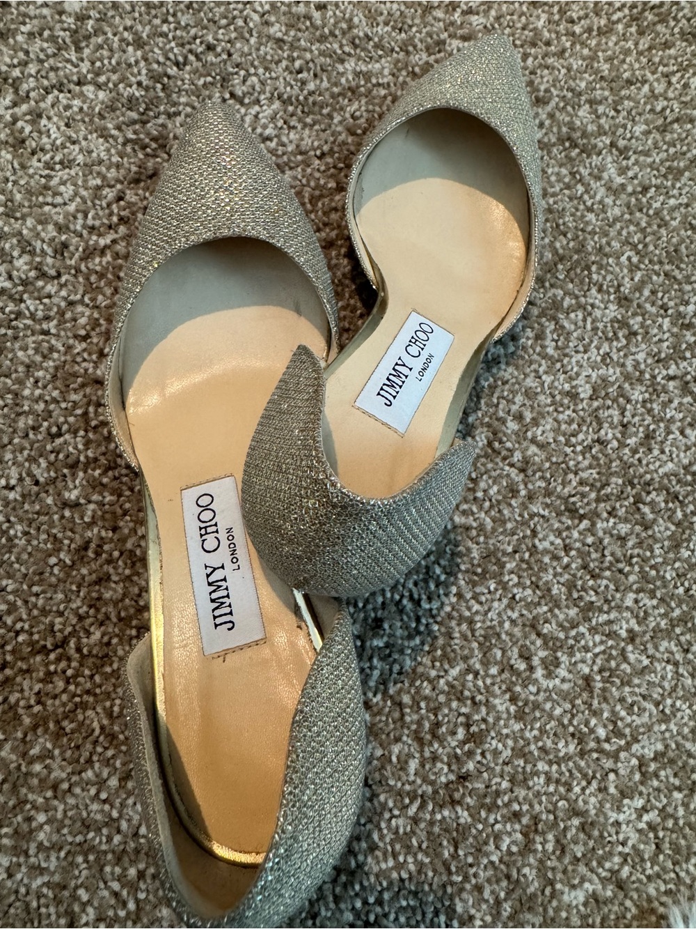 Jimmy Choo Silver Glitter Pointed D'Orsay Flats